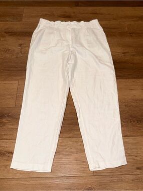 Wide Leg High Rise Linen White Pants Sz LT Flowy Coastal Beachy Resort Ethereal